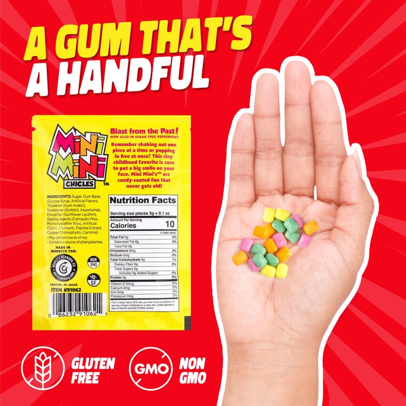 Gerrit's Mini-Mini Chicles - 20 Pack of 0.79oz Packets - Fruit Chiclets Gum Original Flavors - Juicy Fruit Gum Candy - Image 2